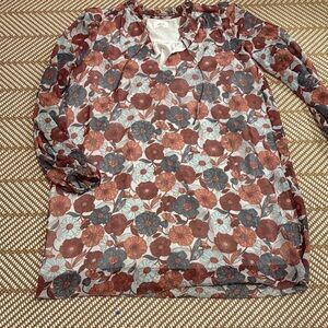 Wilfred Floral Tunic Top in Rust, Slate Blue, and Cream